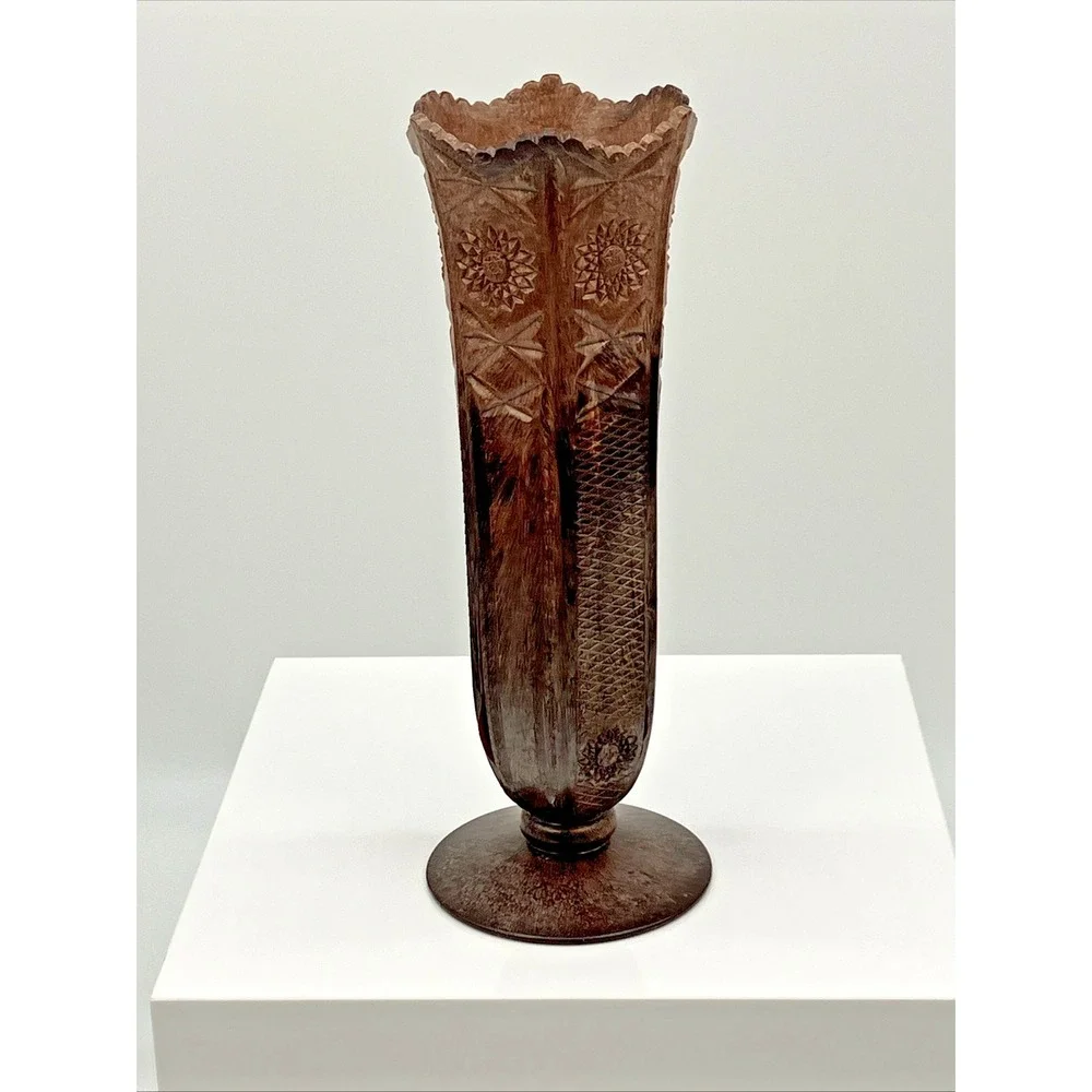 Vtg. Regaline Vase Sunburst Starburst Cross Hatch Flower‎ USA MCM Grannycore